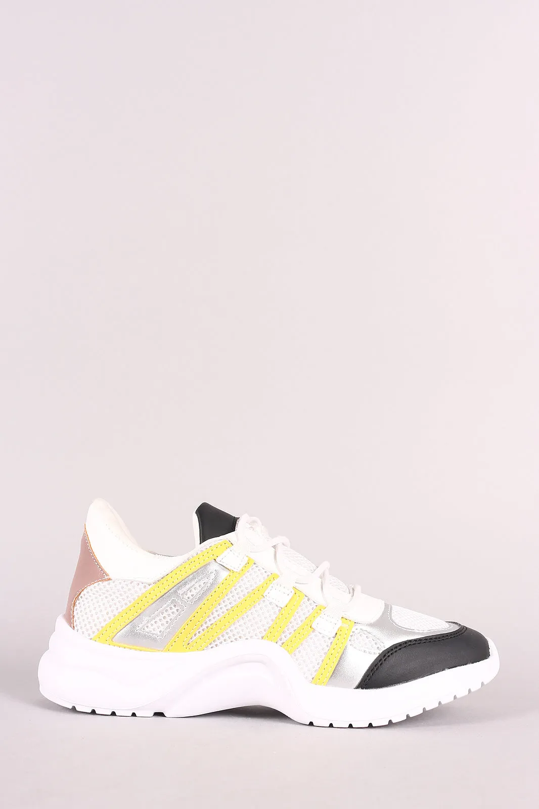 Qupid Leather Colorblock Mesh Trim Lace-Up Sneaker