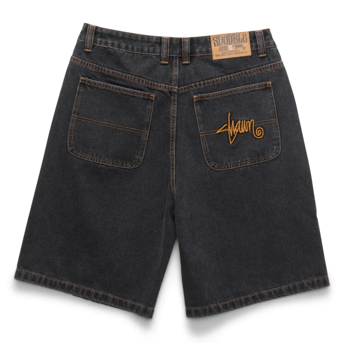 S/Double - Emb Denim Standard Shorts Washed Black