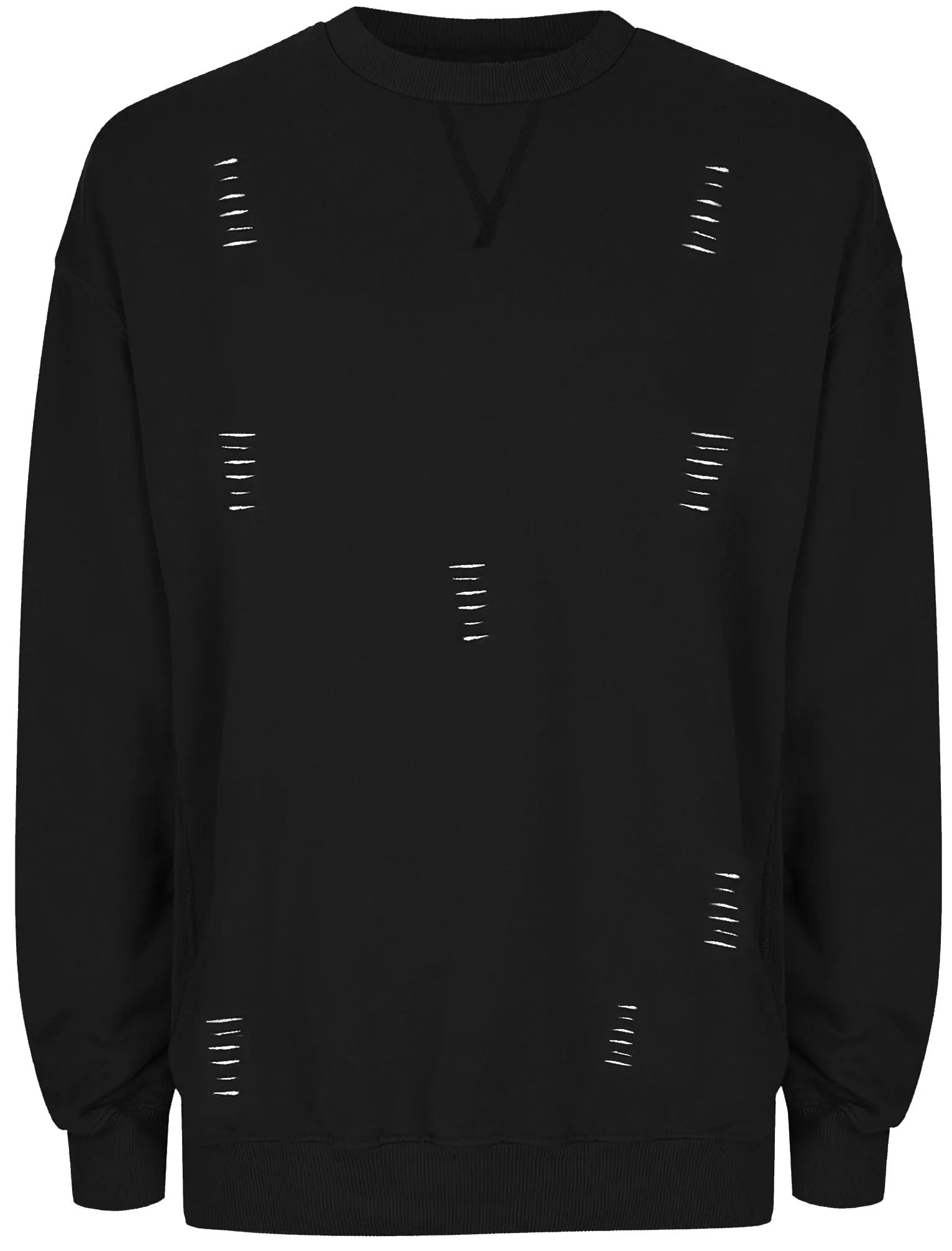 Slash Destroyed Ripped Front Sweatshirt in Black