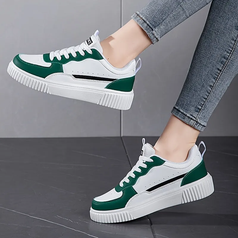 Sleek Faux Leather Colorblock Skate Sneakers for Women | Perfect for Casual Days