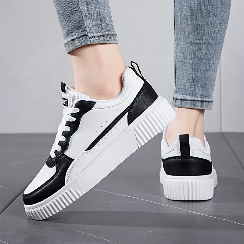 Sleek Faux Leather Colorblock Skate Sneakers for Women | Perfect for Casual Days