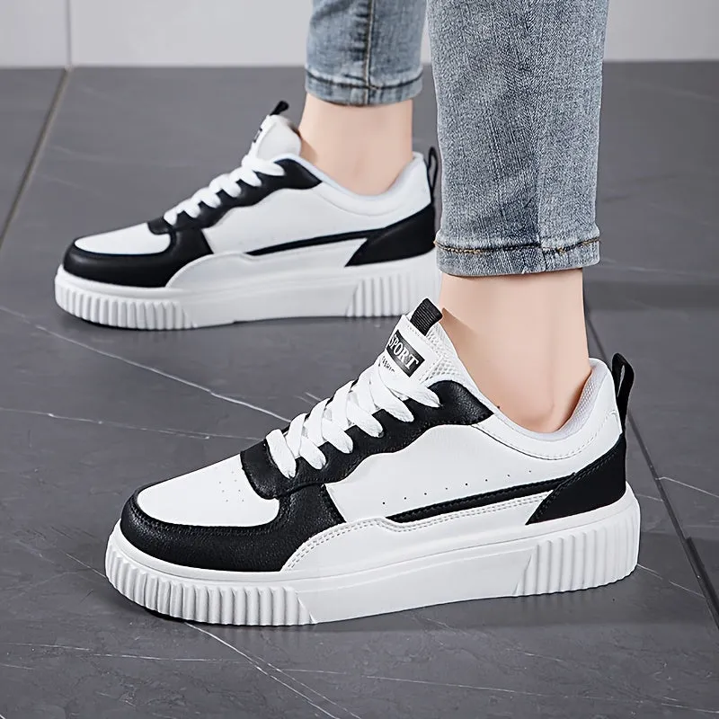 Sleek Faux Leather Colorblock Skate Sneakers for Women | Perfect for Casual Days