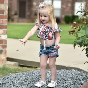 Stars and Stripes Patched Denim Shorts Set