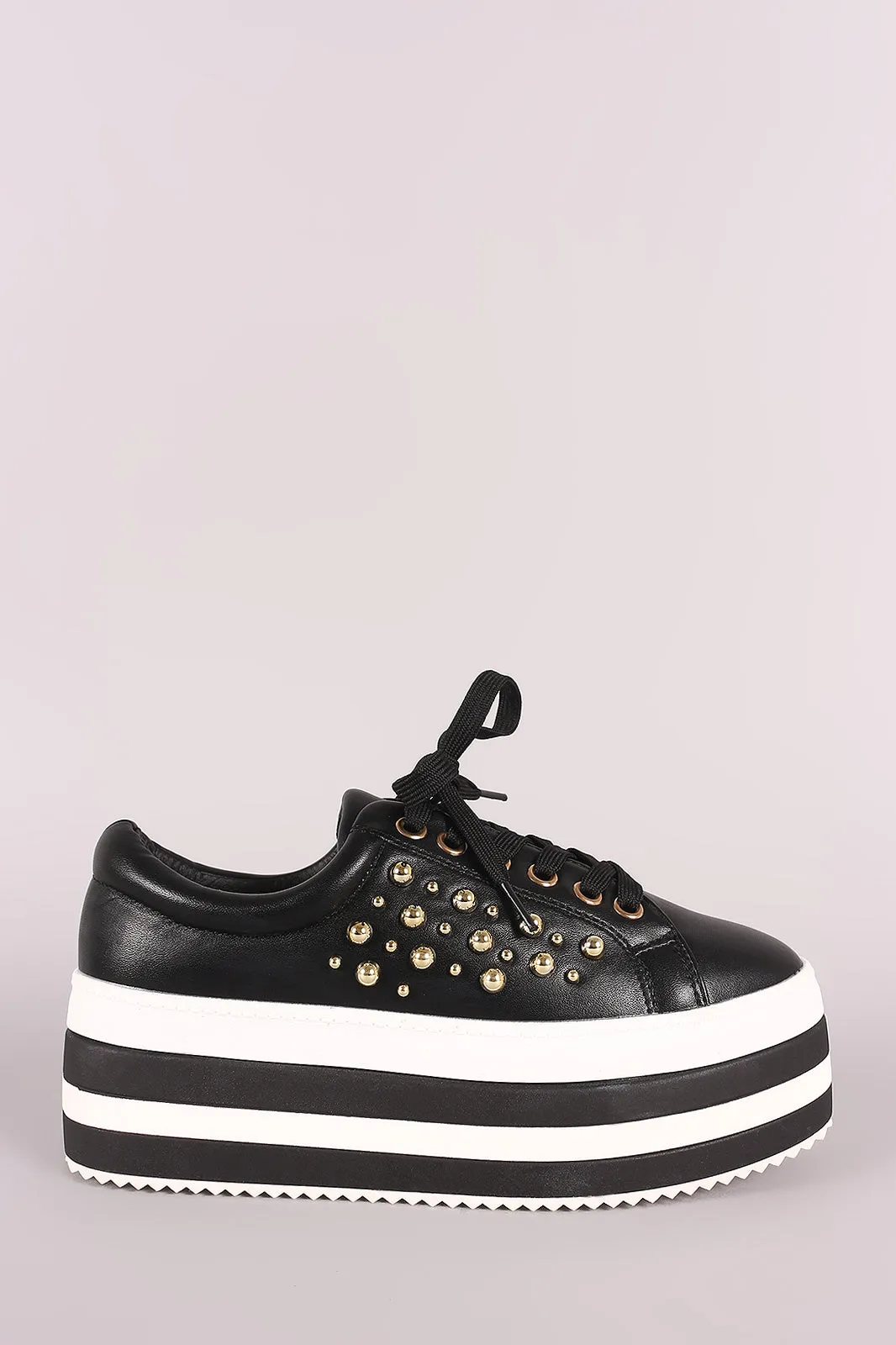 Studded Lace-Up Striped Flatform Sneaker