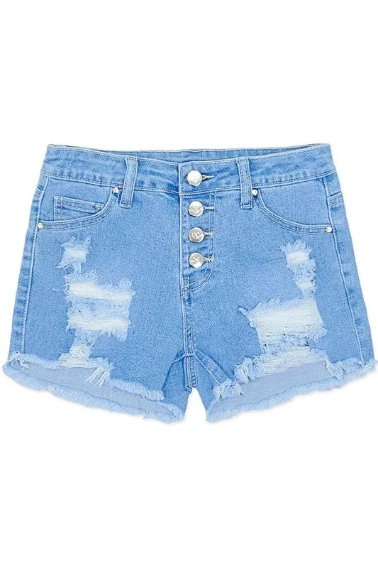 Toddler's Premium Denim Shorts w/ 4 Buttons & Full l Distress