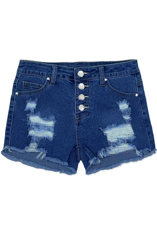 Toddler's Premium Denim Shorts w/ 4 Buttons & Full l Distress