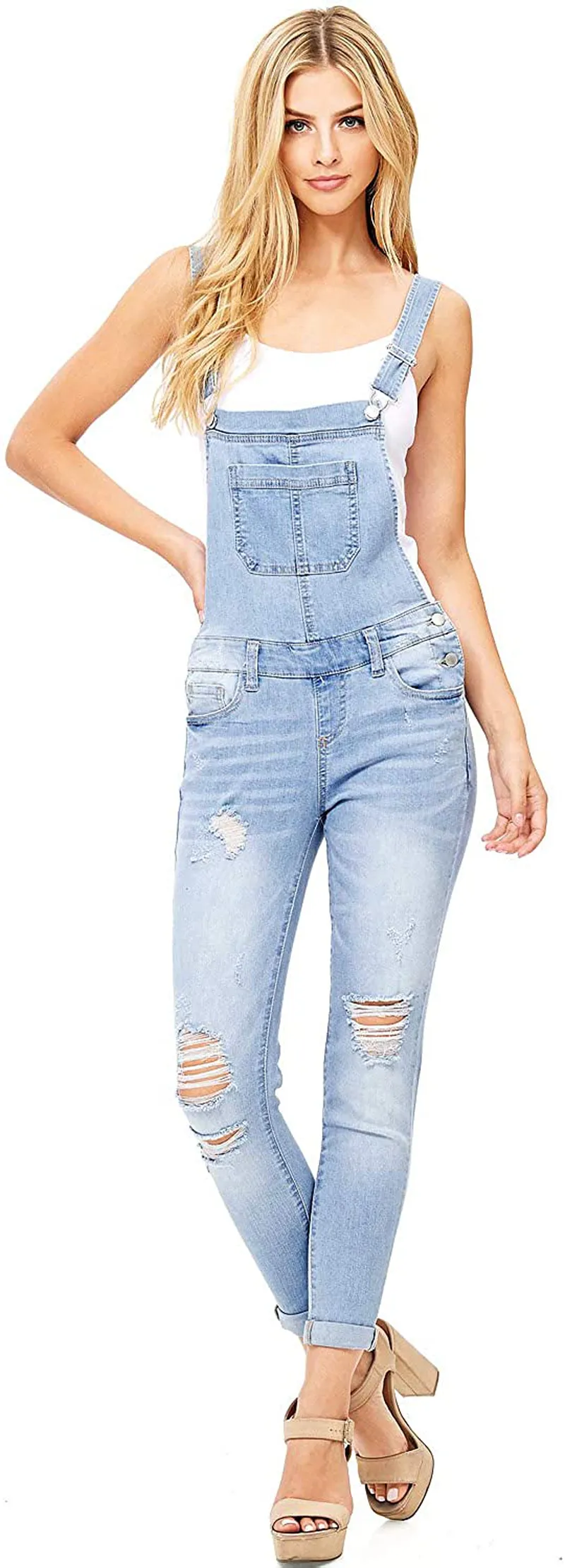 Wax Women's Juniors Ankle Length Skinny Leg Denim Overalls