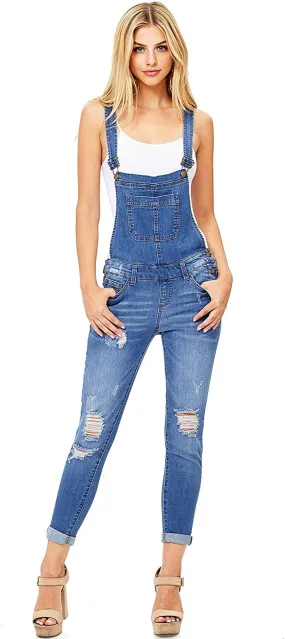 Wax Women's Juniors Ankle Length Skinny Leg Denim Overalls