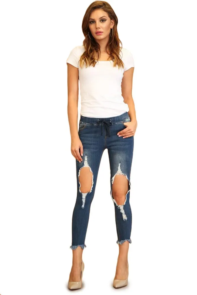 Women's Destroyed Skinny Denim Joggers