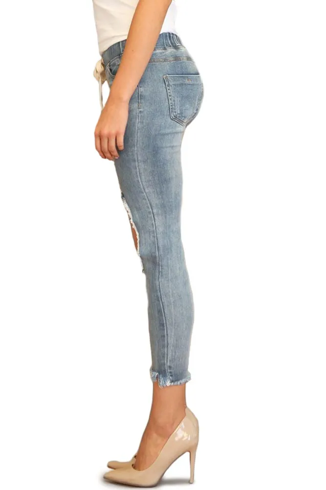 Women's Destroyed Skinny Denim Joggers