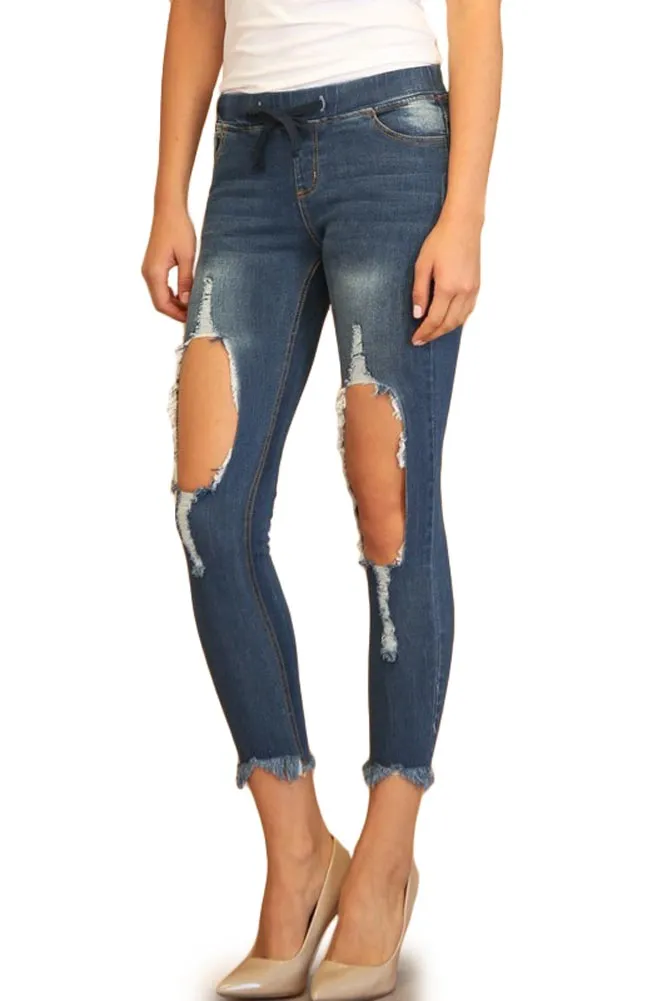 Women's Destroyed Skinny Denim Joggers