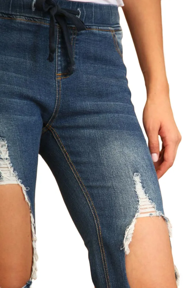 Women's Destroyed Skinny Denim Joggers