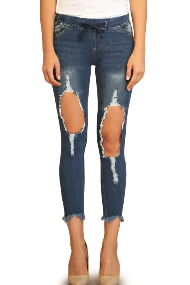 Women's Destroyed Skinny Denim Joggers