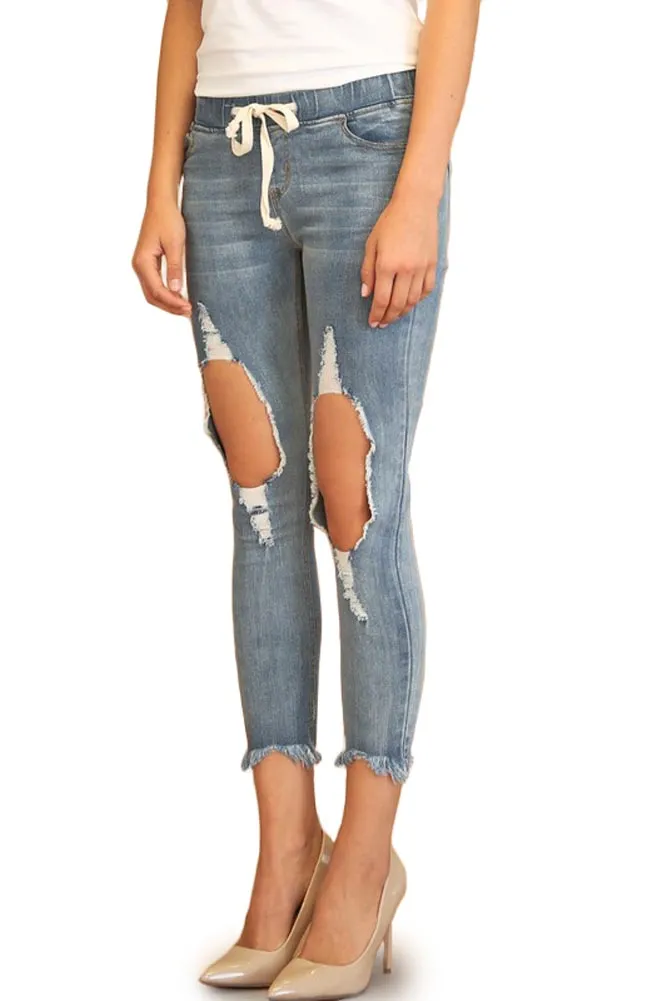 Women's Destroyed Skinny Denim Joggers