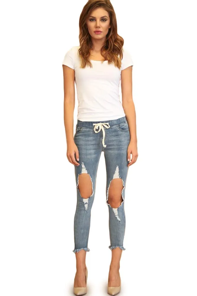 Women's Destroyed Skinny Denim Joggers