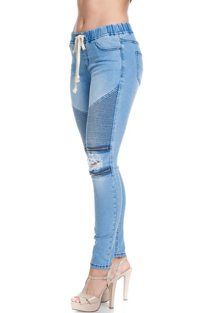 Women's Premium Moto Ripped Skinny Denim Joggers