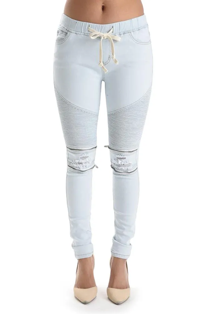 Women's Premium Moto Ripped Skinny Denim Joggers