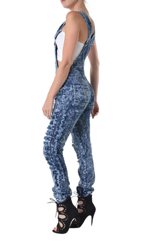 Women's Washed Ripped Overalls