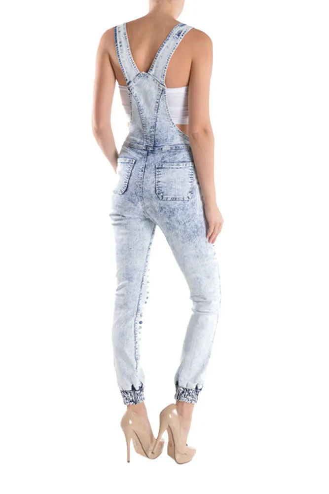 Women's Washed Ripped Overalls