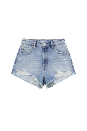 'Wynne' High-waist Frayed Denim Shorts